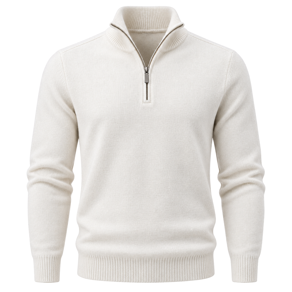Premium Fine-Knit Quarter-Zip Jumper – Ivory White | HAVRELLORN