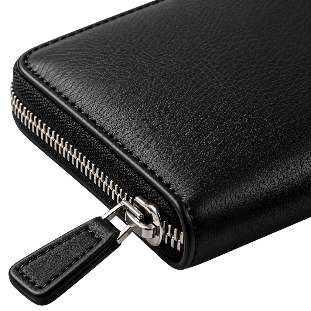 Premium Leather Zip-Around Wallet – Classic Black | HAVRELLORN