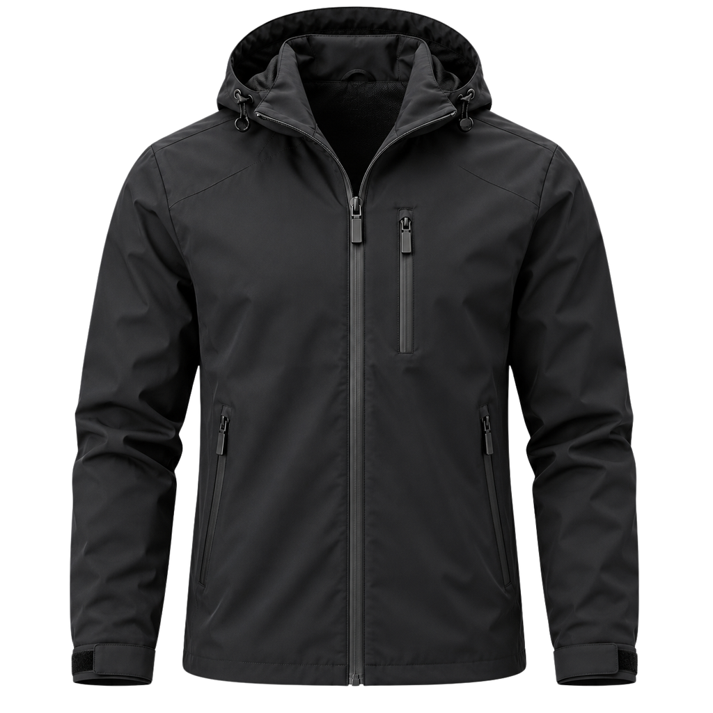 Premium Waterproof Hooded Jacket – Midnight Black | HAVRELLORN